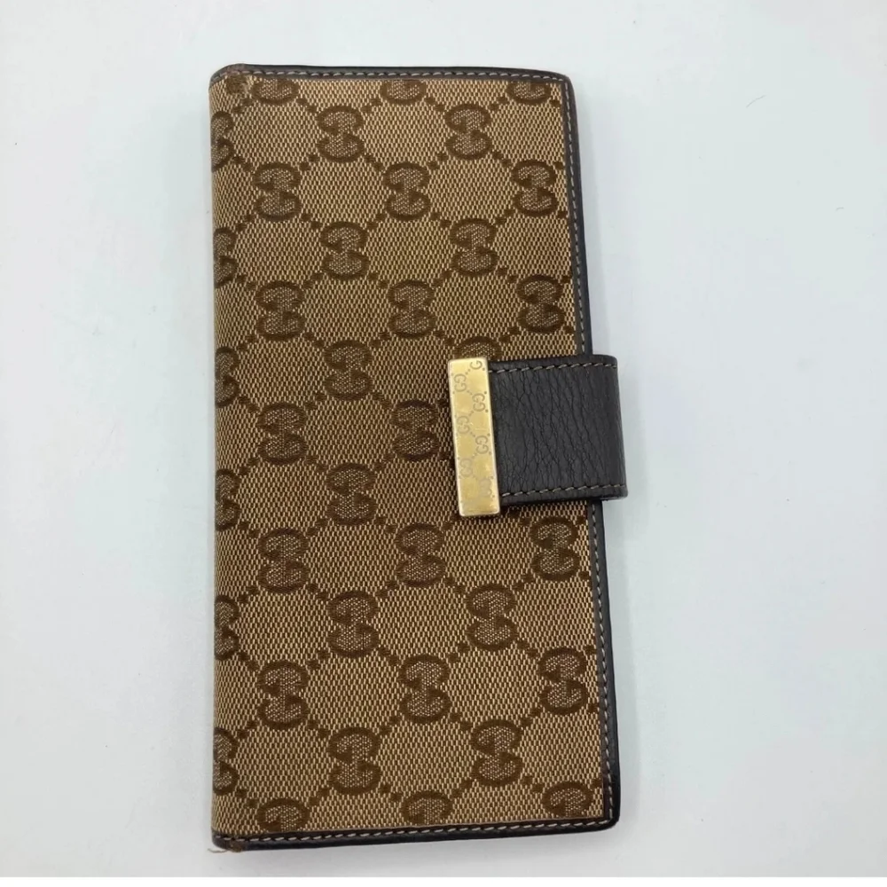 🔹️ GUCCI🔹️ purse Leather long wallet Brown Canvas Supreme  ✨️🤎 - Picture 2 of 13
